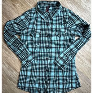 Metal Mulisha Teal and Black Checkered Button Down Shirt